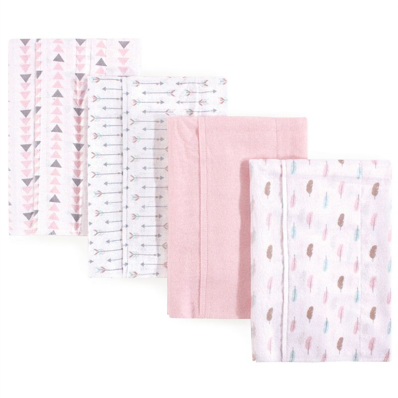 Luvable Friends Baby Girl Cotton Flannel Burp Cloths 4pk, Girl Feathers, One Size, 1 of 3