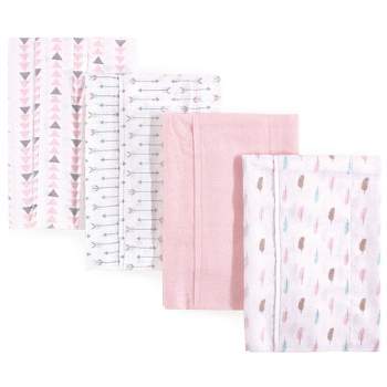 Luvable Friends Baby Girl Cotton Flannel Burp Cloths 4pk, Girl Feathers, One Size