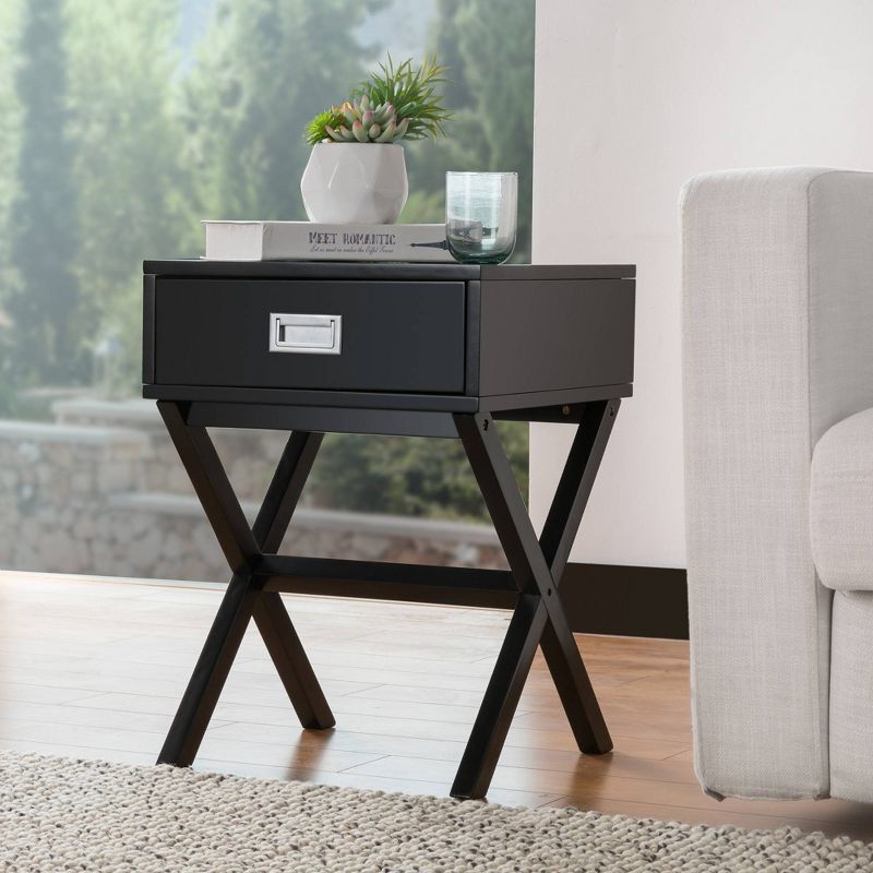 Wooden X-Leg End Table with 1 Drawer Black - Glitzhome, 4 of 8