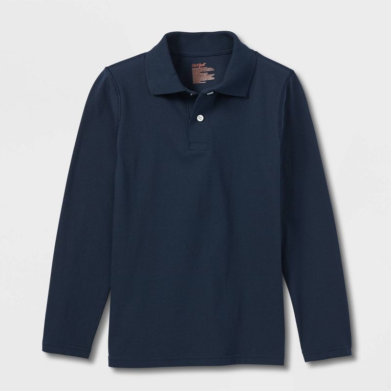 Boys' Adaptive Long Sleeve Polo Shirt - Cat & Jack™ Navy, 1 of 4