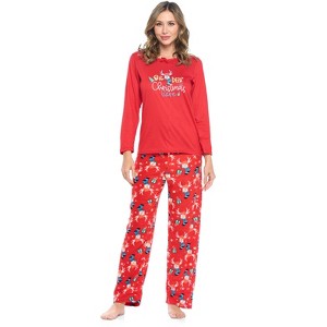 Casual Nights Women's Jersey Knit Long-Sleeve Top and Mircro Fleece Bottom Pajama Set - 1 of 4