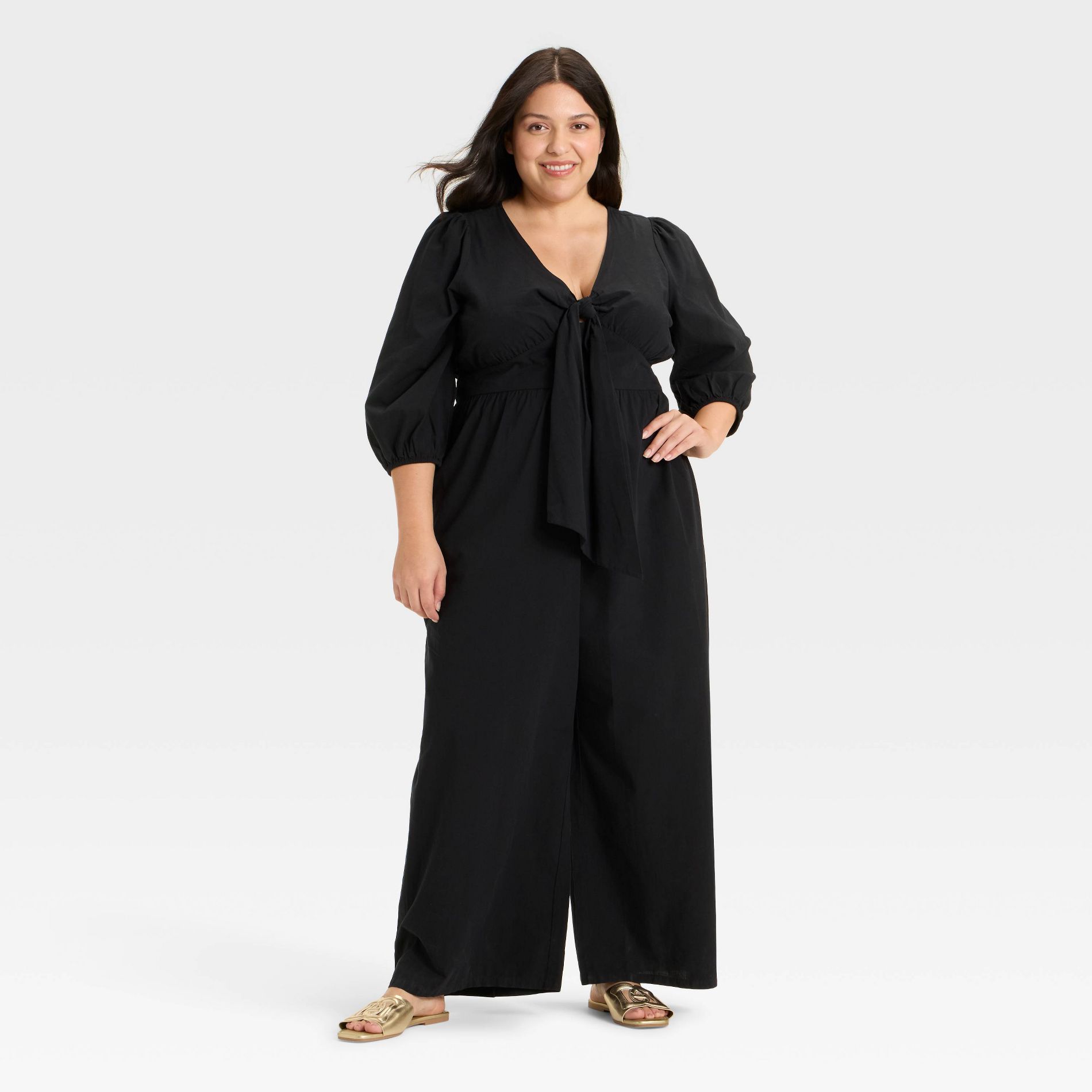 Women's Flutter Elbow Sleeve Tie-Front Jumpsuit - Ava & Viv™