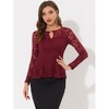 INSPIRE CHIC Women's Floral Lace Front Peplum Hem Keyhole Sheer Long Sleeve Blouse - 3 of 4