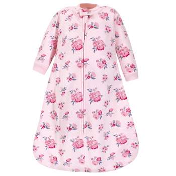 Hudson Baby Infant Girl Premium Quilted Long Sleeve Sleeping Bag and Wearable Blanket, Pink Navy Floral