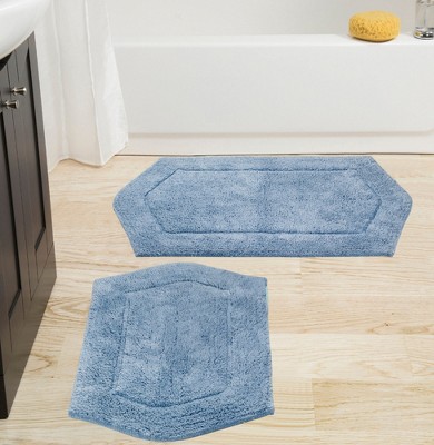 Set of 2 Opulent Collection Aqua Cotton Reversible Tufted Bath Rug Set -  Home Weavers