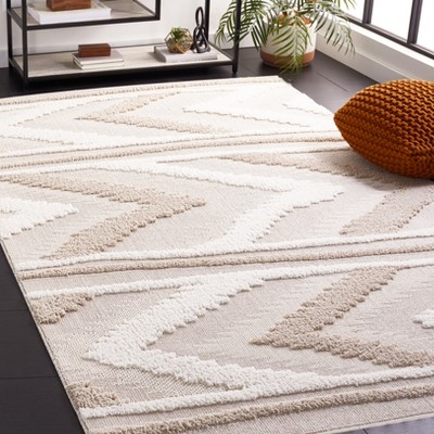 Modern Ivory Geometric 54'' Flat Woven Synthetic Area Rug