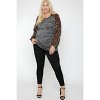 Slickblue Stylish & Fashionable Two-Tone Color Top - Cheetah/Camo Print Bubble Sleeves, 1XL-3XL, Comfortable Fit - 3 of 4
