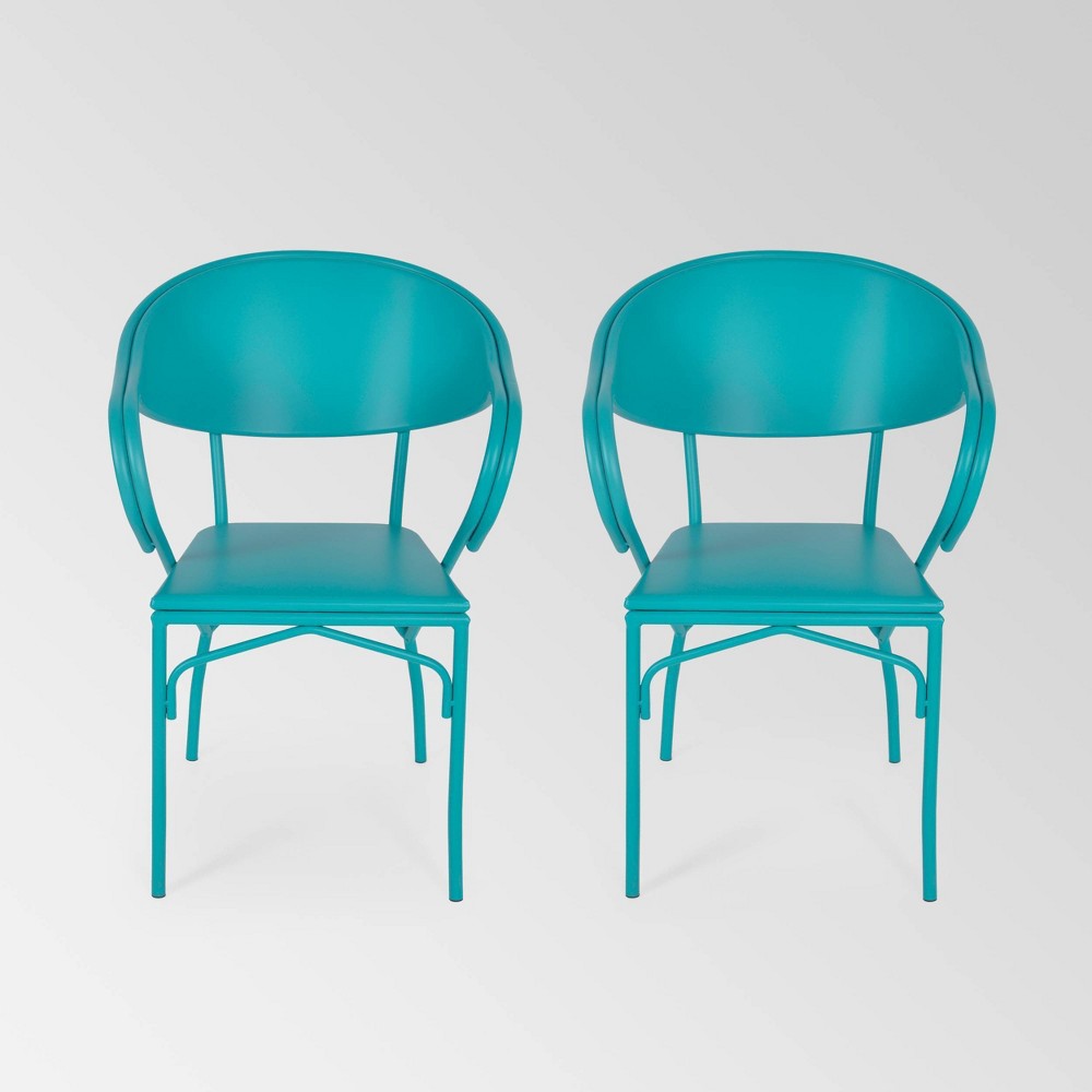 Photos - Garden Furniture Palm Desert Set of 2 Iron Modern Dining Chairs - Matte Teal - Christopher