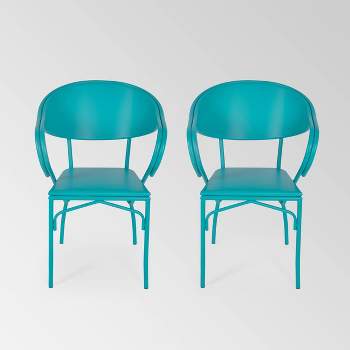 Palm Desert Set of 2 Iron Modern Dining Chairs - Matte Teal - Christopher Knight Home