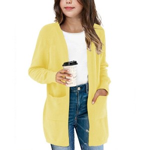 BLUEMING Girls Solid Color Knit Cardigan Long Sleeve Button Front Sweater with Pockets Adorable Loose Fit Kids Outerwear - 1 of 4