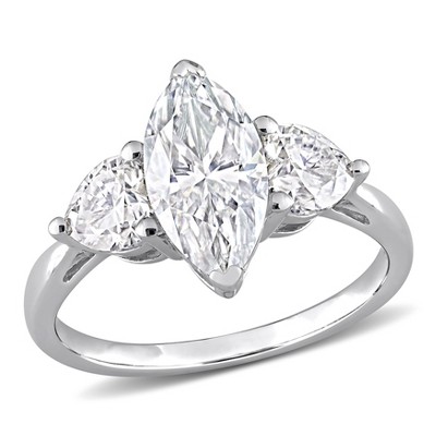 EVERLY JEWELRY | Sterling Silver 2 1/2 CT DEW Created Moissanite-White 3-Stone Ring