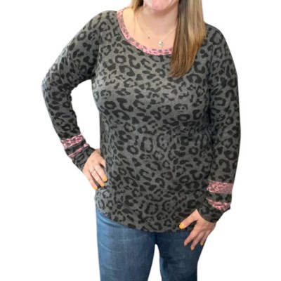 Women's Leopard with Wine Accent Sweater - honeyme