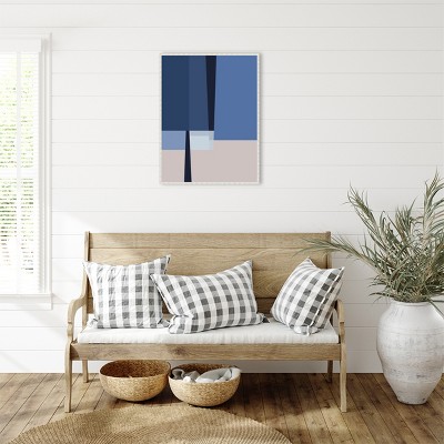 Blue and White Abstract Canvas Wall Art with Beaded Frame
