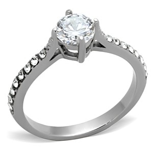 Slickblue Women's Pave CZ Ring, Polished Stainless Steel, Round Clear Stone, Engagement Style, Size 5-10 - 1 of 4