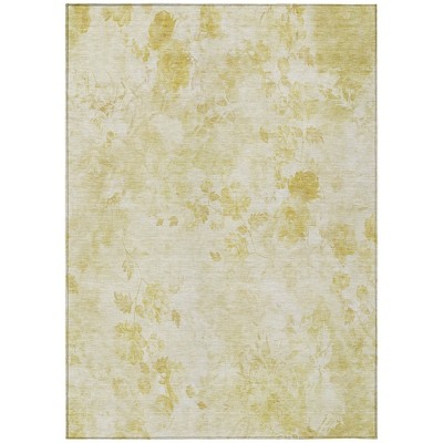 Gold Wheat And Ivory Floral Washable Indoor Outdoor Area Rug