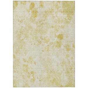 Gold Wheat And Ivory Floral Washable Indoor Outdoor Area Rug - 1 of 4