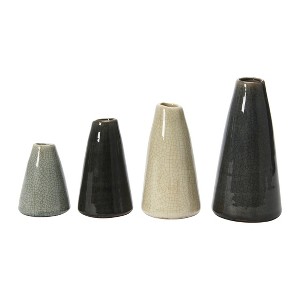 Conical Stoneware Bud Vases in Crackle Glaze, Set of 4 - 1 of 4