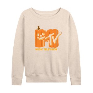 Women's - MTV - Logo Jack O Lantern Lightweight French Terry Wide Neck Long Sleeve Shirt - 1 of 4