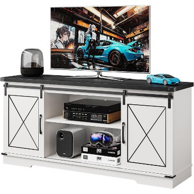 Farmhouse TV Stand and Entertainment Center for TV Up to 65 Inches with Sliding Barn Doors and Adjustable Shelf, TV Media Storage Console Table