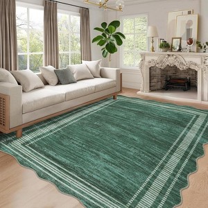 Machine Washable Runner Rug, Plush Scalloped Rug, Non-Slip Stain Resistant Polyester Runner for Hallway, Kitchen, Bathroom - 1 of 4