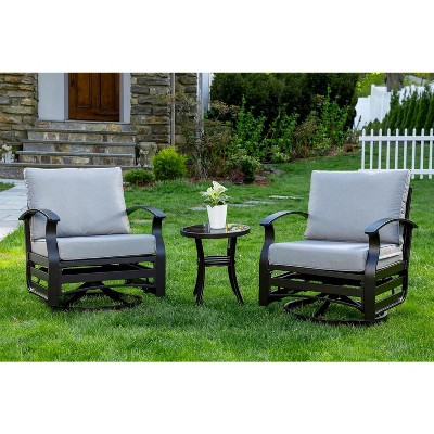 ALAULM 3 Piece Patio Outdoor Aluminum Metal Swivel Rocking Chairs with 1 Coffee Table
