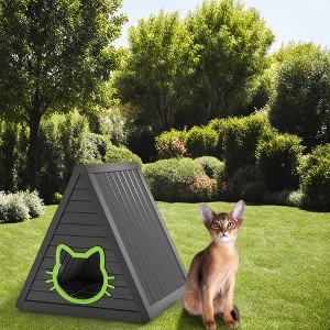 SEVOBAL Pet Crates and Houses Triangle Cat House Dark Cozy Space Fits 1 2 Adult Cats Easy Assembly Indoor Outdoor Use, Brown, 23.82"*25.59"*25.67" - 1 of 4
