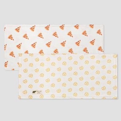 Layette by Monica + Andy Baby 2pk Organic Cotton Pizza and Pretzels Print Burp Cloth Set - Yellow