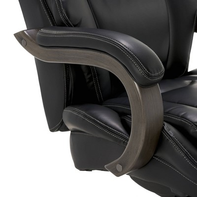 Black Leather Ergonomic Executive Office Chair with Wood Base