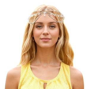 Unique Bargains Multi-layered Rhinestone Faux Pearls Headpiece Silver Tone 1 Pc - 1 of 4