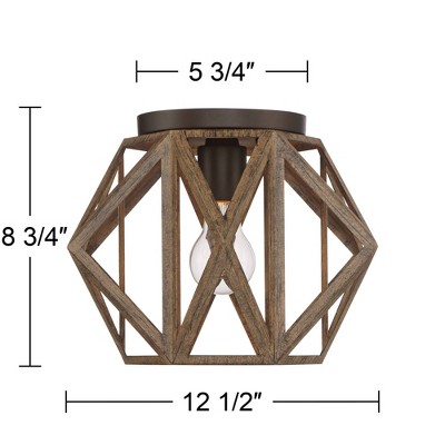 Rustic Farmhouse Bronze and Wood Ceiling Light Fixture