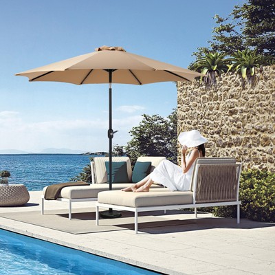 VisioGear Patio Umbrellas, Outdoor Umbrella with Push Button Tilt and Crank, Market Umbrella with 8 Ribs, Beige, 108"*96.21"*108"