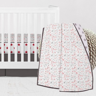 Bacati - Boys Baseball Muslin Red Gray 3 pc Crib Bedding Set