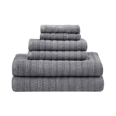 6pc Aure Cotton Antimicrobial Bath Towel Set Black - Clean Spaces