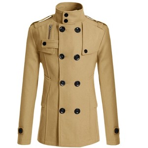 Lars Amadeus Men's Winter Stand Collar Double Breasted Notch Lapel Pea Coats - 1 of 4