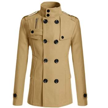 Lars Amadeus Men's Winter Stand Collar Double Breasted Notch Lapel Pea Coats