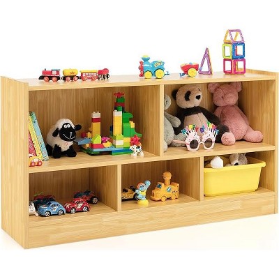 Costzon Toy Storage Organizer, 5-Section Wooden Cabinet for Books & Toys, Classroom Bookshelf for Playroom, Kids Room, Kindergarten (Burlywood)
