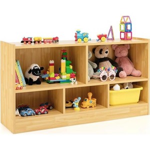 Costzon Toy Storage Organizer, 5-Section Wooden Cabinet for Books & Toys, Classroom Bookshelf for Playroom, Kids Room, Kindergarten (Burlywood) - 1 of 4