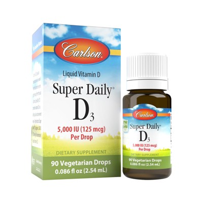 Carlson - Super Daily D3, 5,000 IU (125 mcg) per Drop, Vitamin D Drops, 1-Year Supply, Vegetarian, Unflavored, 365 Drops