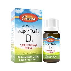 Carlson - Super Daily D3, 5,000 IU (125 mcg) per Drop, Vitamin D Drops, 1-Year Supply, Vegetarian, Unflavored, 365 Drops - 1 of 4