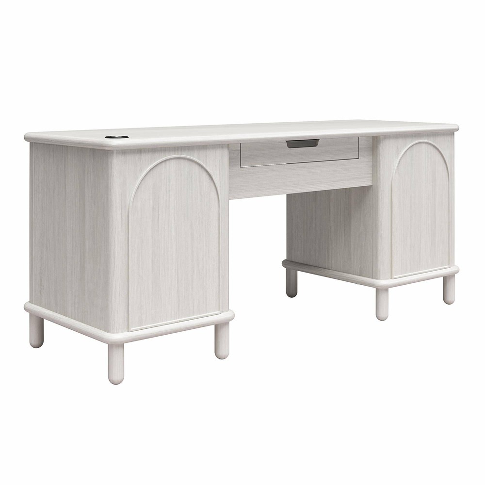 Photos - Office Desk Selena Double Pedestal Desk Rustic White - CosmoLiving by Cosmopolitan