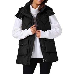 INSPIRE CHIC Women's Winter Hooded Zip Up Mid Long Sleeveless Quilted Padded Vest Coat - 1 of 4