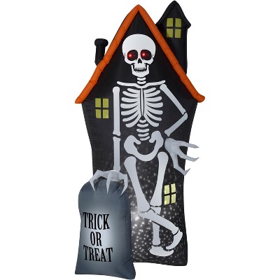 Gemmy Projection Airblown Inflatable StarSpinner Skeleton and Haunted House Tombstone Scene (White), 8 ft Tall