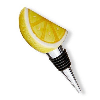 tag Lemon Bottle Stopper and Pourer - Everyday Bar Accessory, Hand Wash, 1.25" x 1.25" x 4.25" - Bright Yellow
