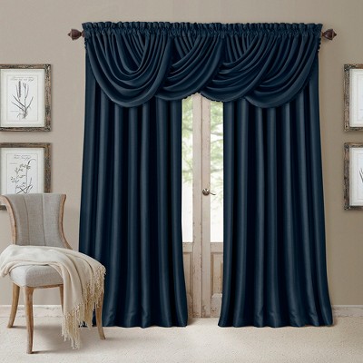 Navy Faux Silk Blackout Room Darkening Window Panel
