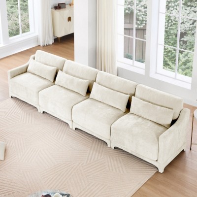 Modern 4-Seat Deep Seat Cloud Couch with Lumbar Pillows and Solid Wood Frame, Oversized Ergonomic Sofa for Living Room or Bedroom-The Pop Home