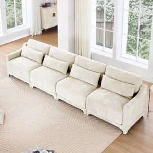 Modern 4-Seat Deep Seat Cloud Couch with Lumbar Pillows and Solid Wood Frame, Oversized Ergonomic Sofa for Living Room or Bedroom-The Pop Home - 1 of 4