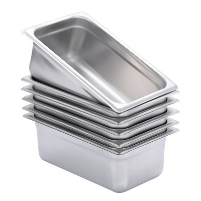BIRDROCK HOME Stainless Steel Steam Table Pans, 1/4-Size, 2.9 qt, 24 Gauge Steel, 4" Depth, Meal Prep, Cooking & Food Storage (6 Pack)