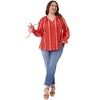 Women's Plus Size Printed Pattern Tie Notch V Neck Flare Long Sleeve Casual Blouses - Agnes Orinda - 3 of 4