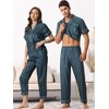 cheibear Men Striped Satin Button Down Short Sleeve Long Pants Pajama Set - 3 of 4