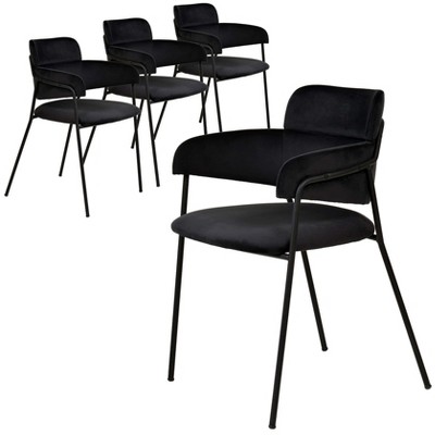LeisureMod Dining Chair Upholstered in Leather/Polyester/Velvet with Stainless Steel Legs Axis Collection Set of 4
